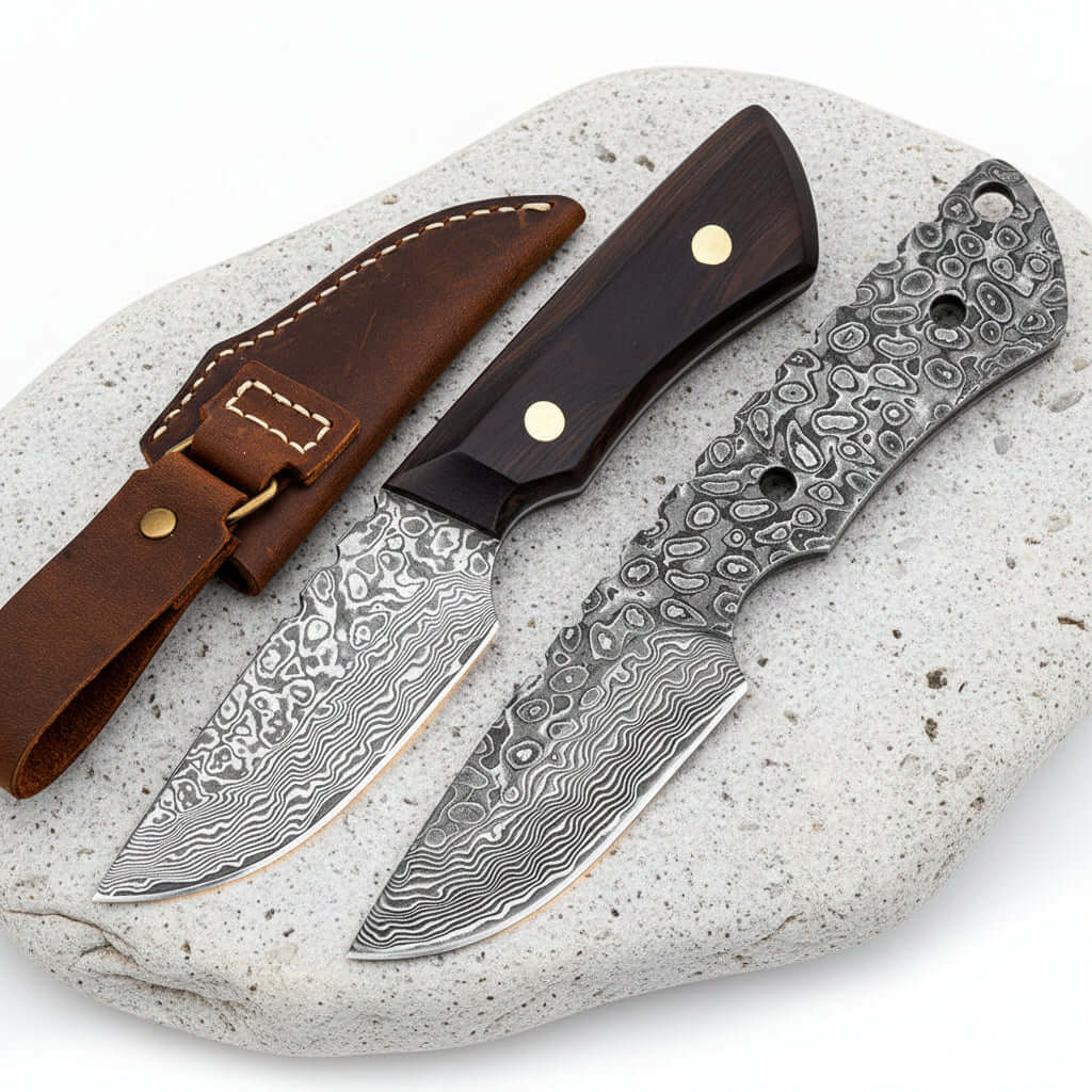 Damascus Outdoor Knife – Leather Scabbard EDC Knife-1