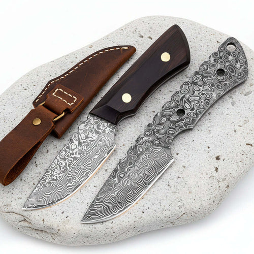Damascus Outdoor Knife – Leather Scabbard EDC Knife-1