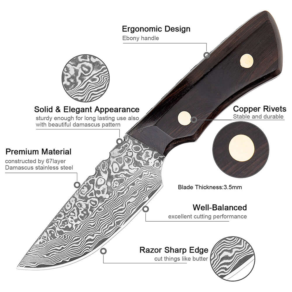 Damascus Outdoor Knife – Leather Scabbard EDC Knife-2