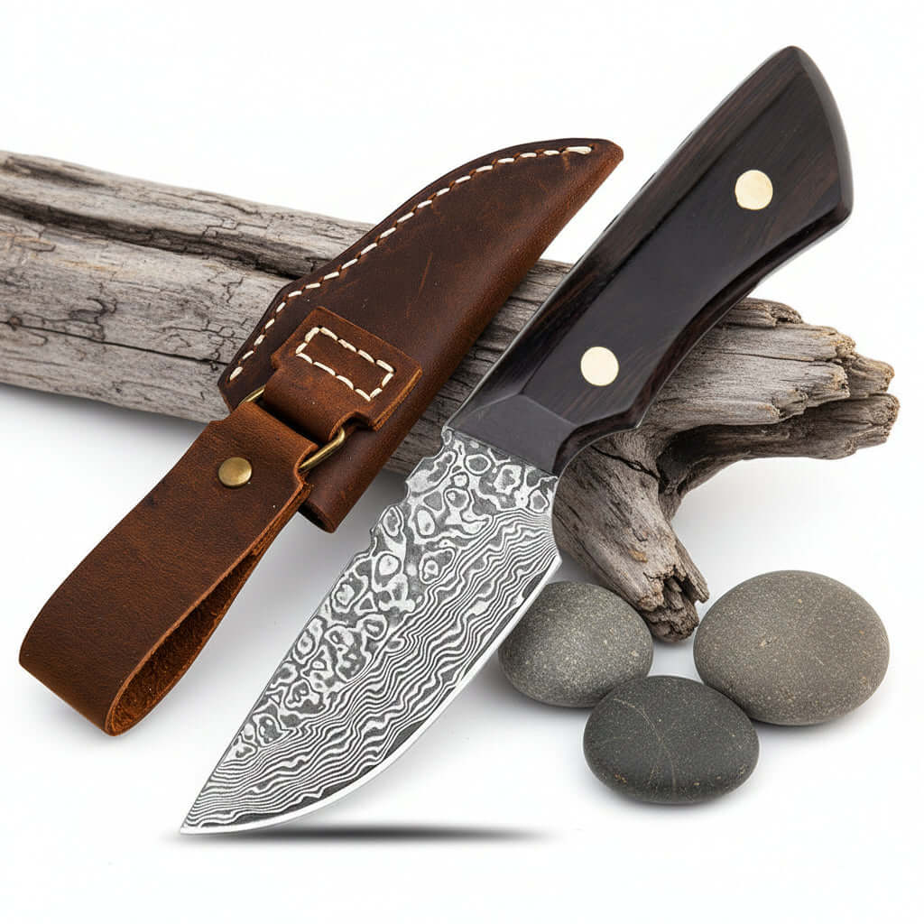 Damascus Outdoor Knife – Leather Scabbard EDC Knife-5