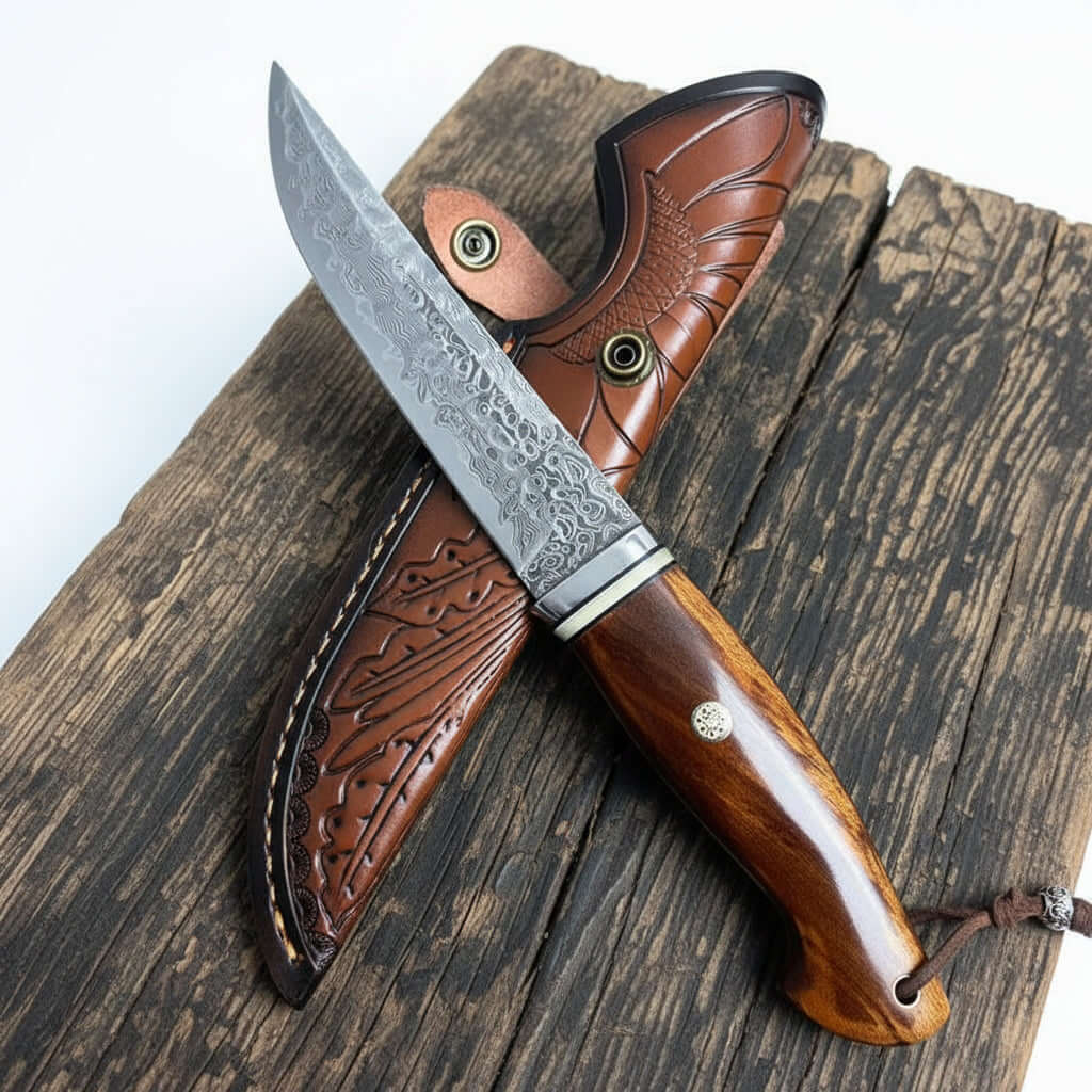 Damascus Steel Folding Knife – Handmade EDC Pocket Knife for Men | Ironwood Handle Gift Knife-1