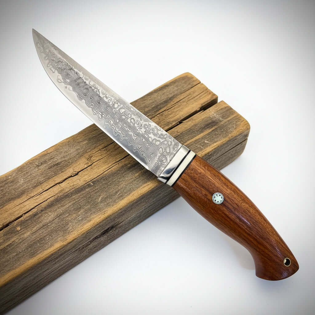 Damascus Steel Folding Knife – Handmade EDC Pocket Knife for Men | Ironwood Handle Gift Knife-2