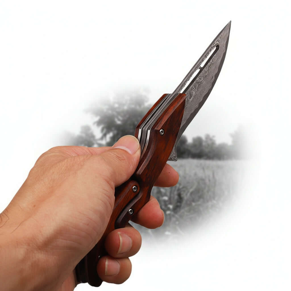 Damascus Steel Folding Knife – High Hardness Self-Defense Pocket Knife for Men | EDC Survival Knife-0