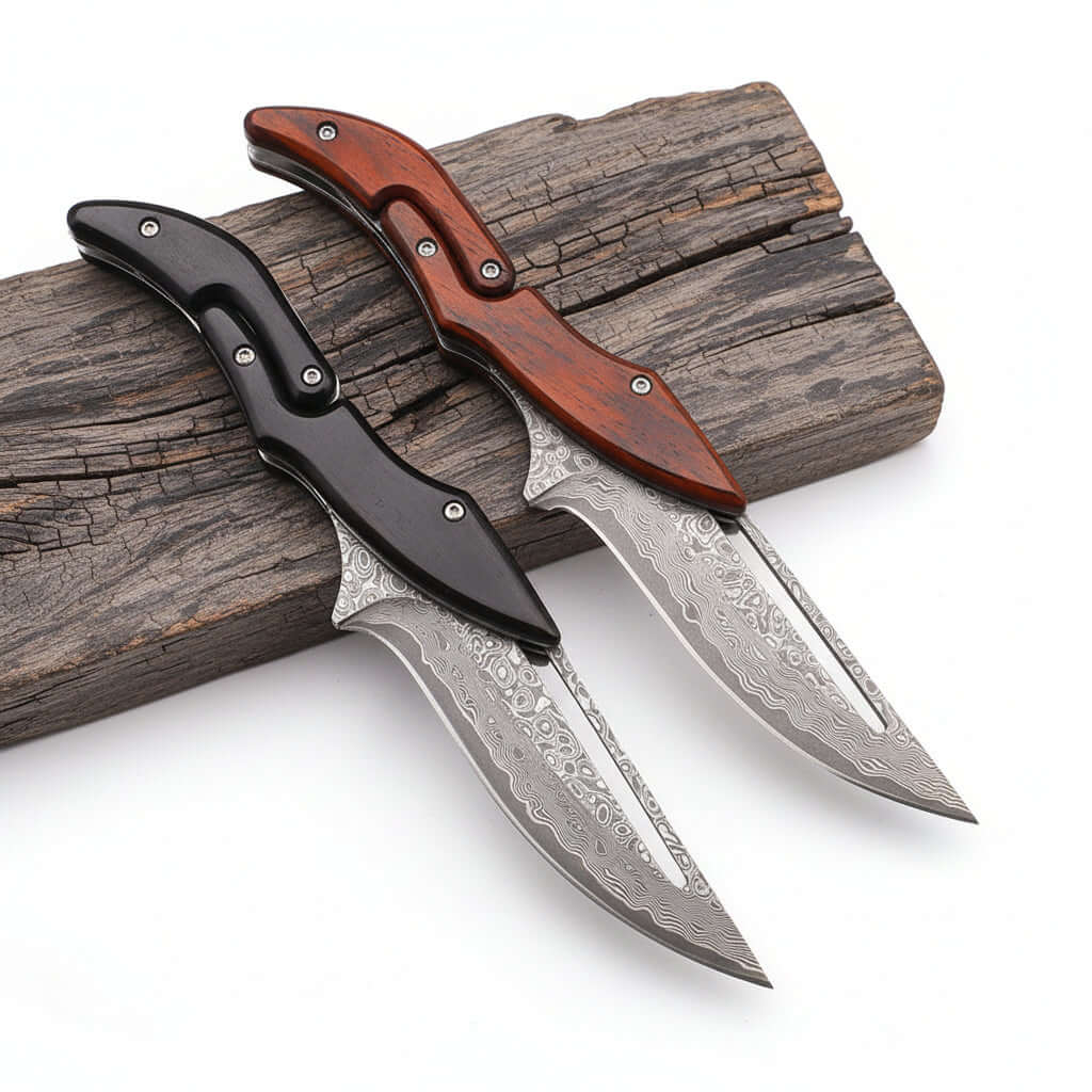 Damascus Steel Folding Knife – High Hardness Self-Defense Pocket Knife for Men | EDC Survival Knife-1