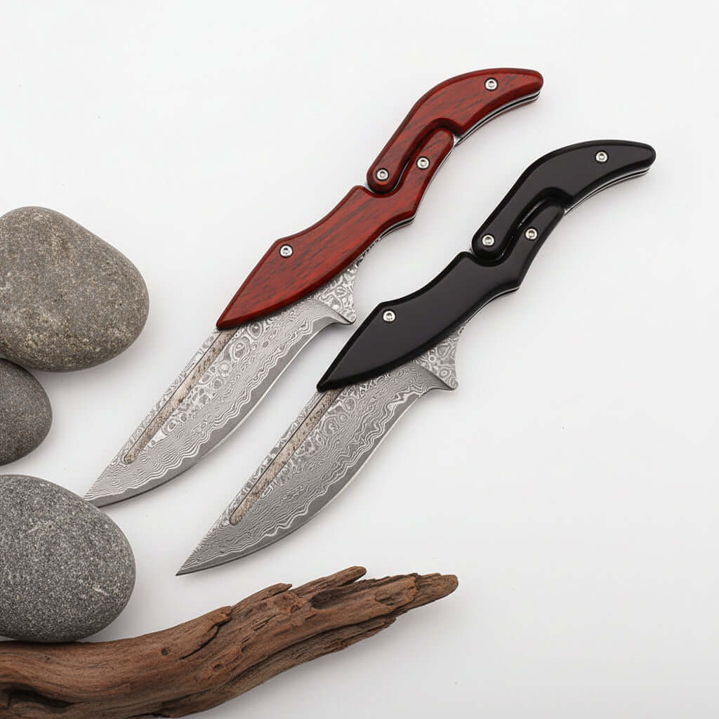 Damascus Steel Folding Knife – High Hardness Self-Defense Pocket Knife for Men | EDC Survival Knife-2