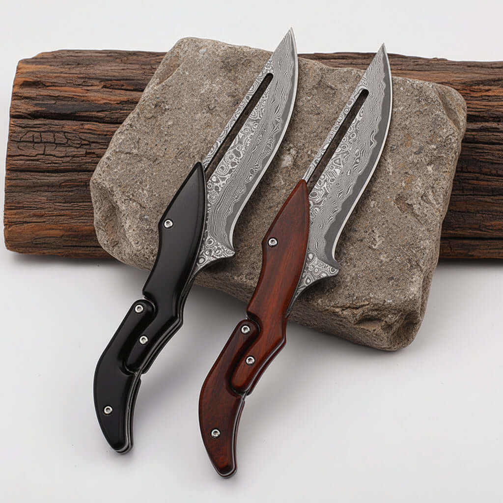 Damascus Steel Folding Knife – High Hardness Self-Defense Pocket Knife for Men | EDC Survival Knife-3