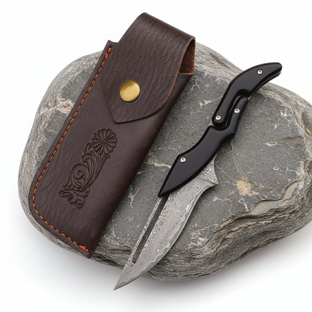 Damascus Steel Folding Knife – High Hardness Self-Defense Pocket Knife for Men | EDC Survival Knife-5