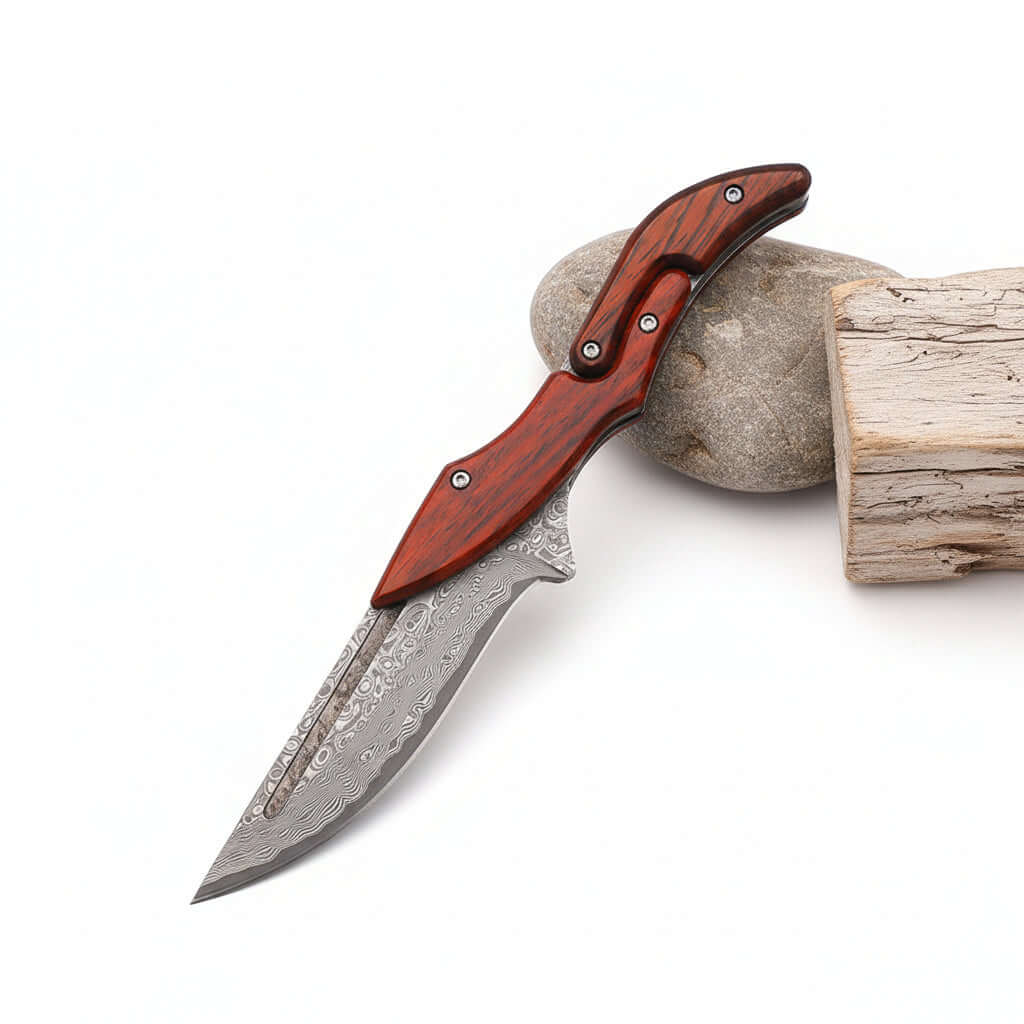Damascus Steel Folding Knife – High Hardness Self-Defense Pocket Knife for Men | EDC Survival Knife-6