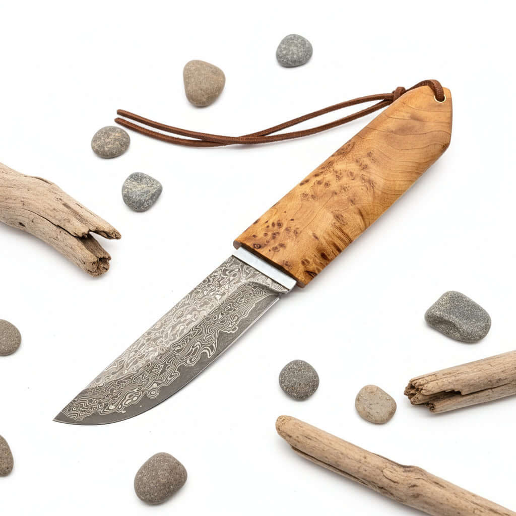 Damascus VG10 Short Knife – Outdoor EDC Camping Knife-2