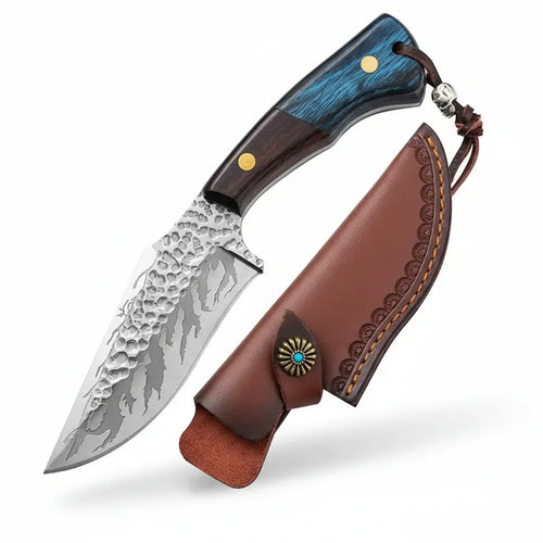 Damascus outdoor fixed blade knife Outdoor Knife with Leather Sheath-0