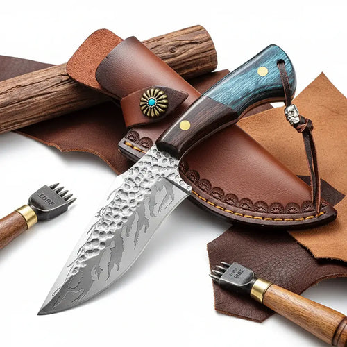 Damascus outdoor fixed blade knife Outdoor Knife with Leather Sheath-1