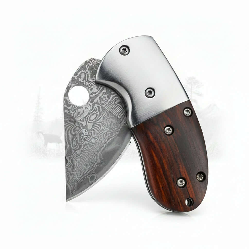 Mini Damascus Steel Folding Knife – Compact EDC Pocket Knife for Men | Gift Knife-0
