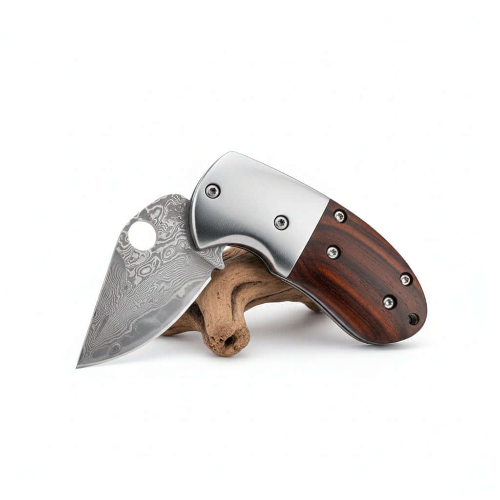 Mini Damascus Steel Folding Knife – Compact EDC Pocket Knife for Men | Gift Knife-2