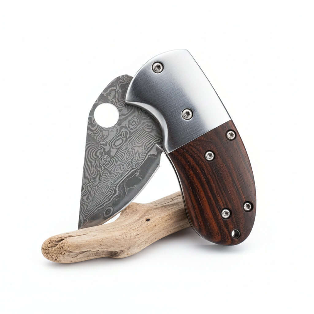 Mini Damascus Steel Folding Knife – Compact EDC Pocket Knife for Men | Gift Knife-4